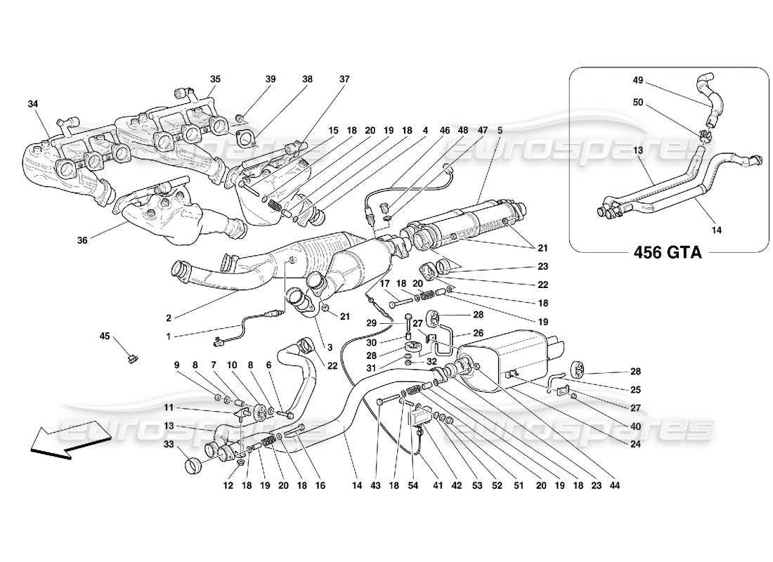 ferrari 456 gt/gta impianto di scarico diagramma delle parti