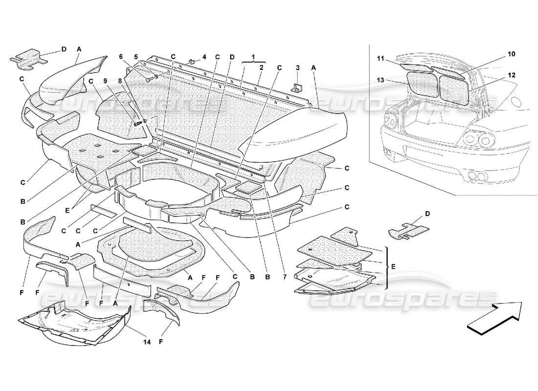 ferrari 456 gt/gta isolamenti del cofano del bagagliaio -non per 456 diagramma delle parti gta