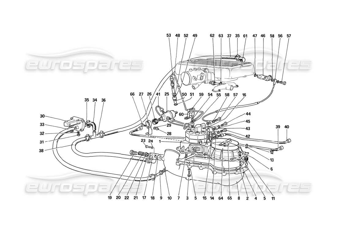 ferrari mondial 3.2 qv (1987) diagramma delle parti delle linee dei distributori di carburante (per la versione ch87).