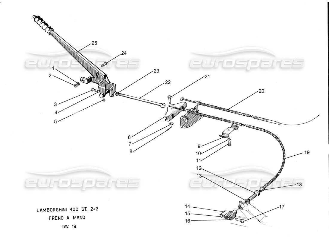 lamborghini 400 gt schema delle parti del freno a mano