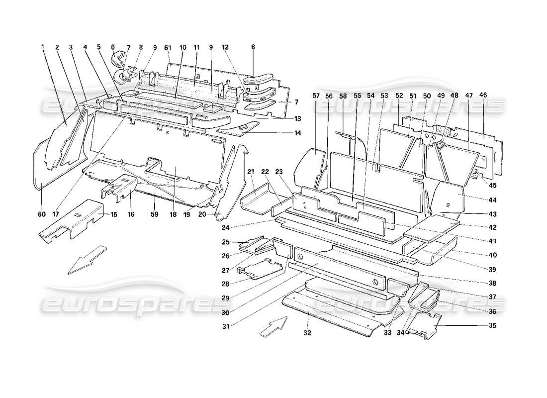 ferrari mondial 3.2 qv (1987) vano bagagli e passeggeri, isolamento - 3.2 mondial coupe usa - sa - aus - ch87 - ch88 diagramma delle parti