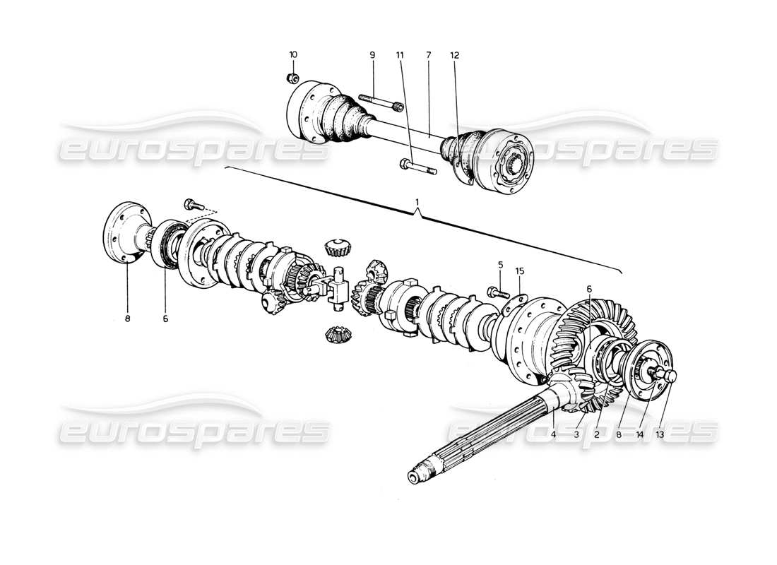 ferrari 365 gt4 berlinetta boxer diagramma delle parti del differenziale e degli alberi dell'asse