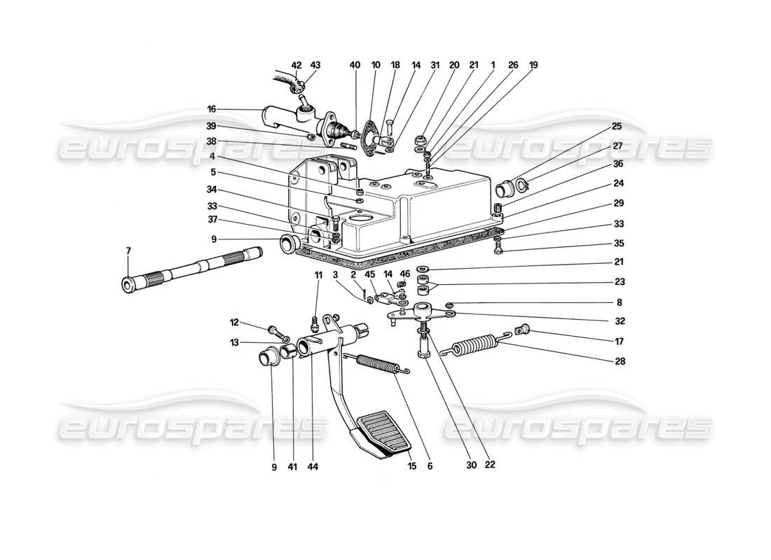 ferrari mondial 3.2 qv (1987) schema delle parti del comando di rilascio della frizione (per auto senza sistema antiscivolo).