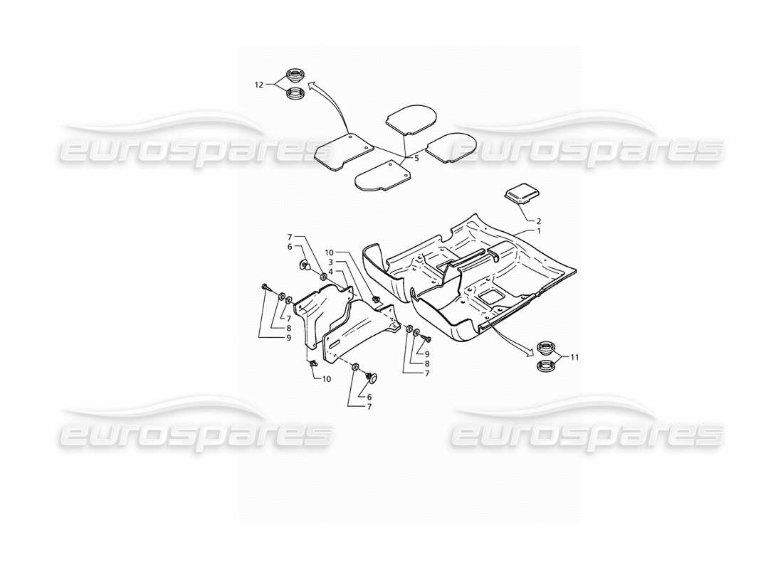 maserati qtp. 3.2 v8 (1999) moquette dell'abitacolo diagramma delle parti