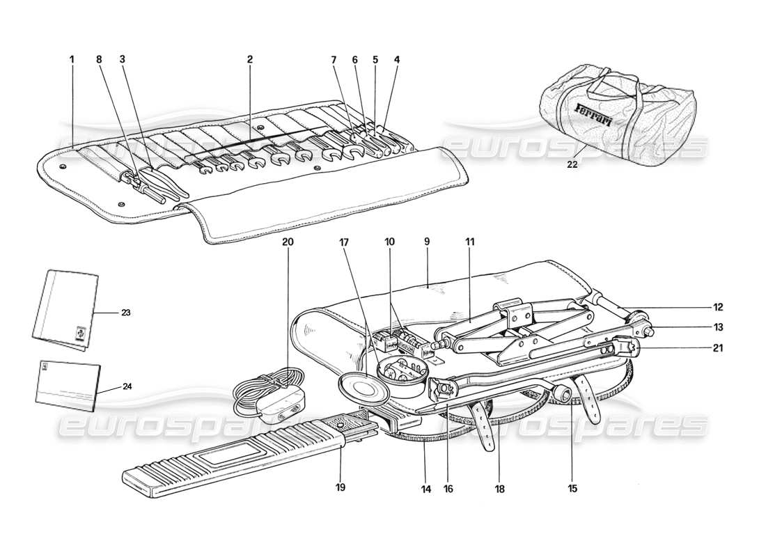 ferrari 328 (1988) kit di attrezzi e copertura per auto diagramma delle parti