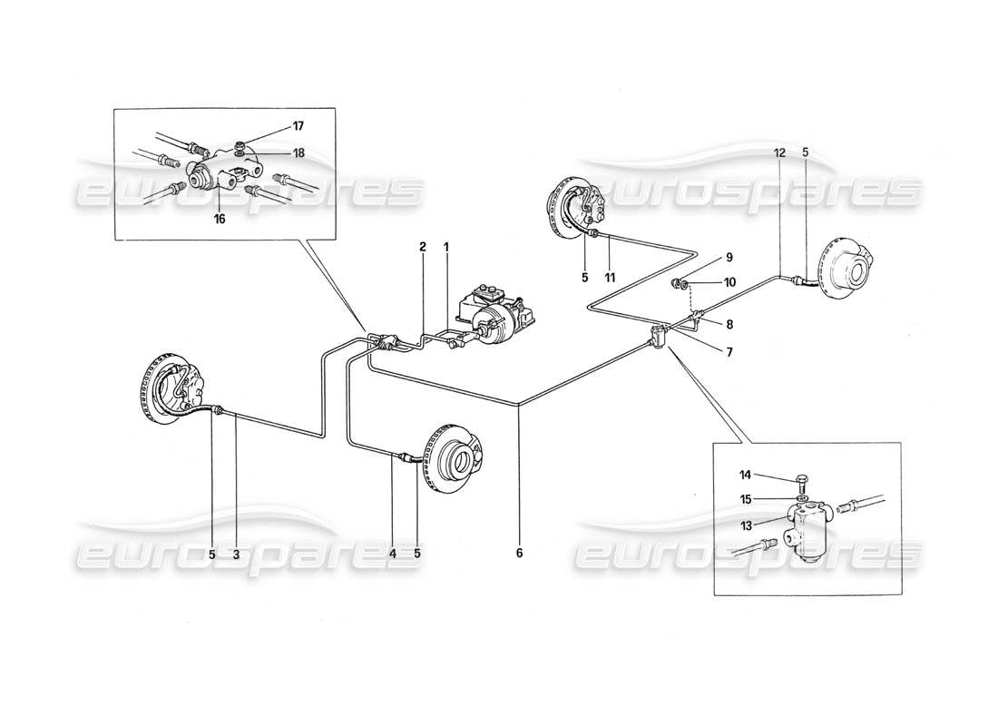 ferrari 288 gto schema delle parti del sistema frenante