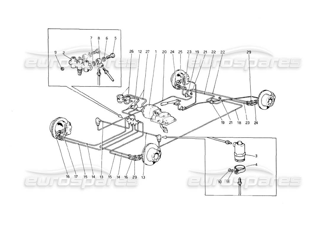 ferrari 512 bb sistema di frenaggio diagramma delle parti