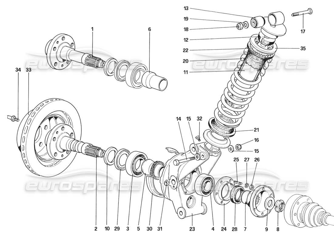 ferrari 328 (1988) sospensione posteriore: ammortizzatore e disco freno (a partire dall'auto n. 76626) schema delle parti