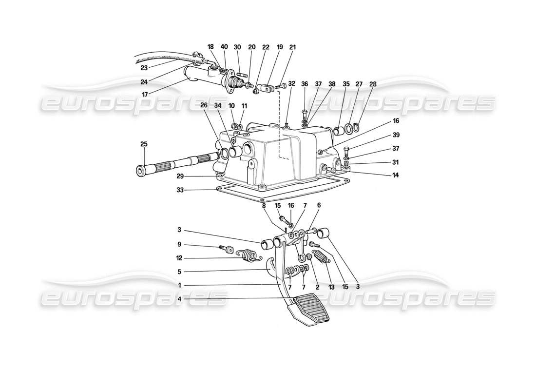 ferrari mondial 3.2 qv (1987) schema delle parti del comando di rilascio della frizione (per auto con sistema antiscivolo).
