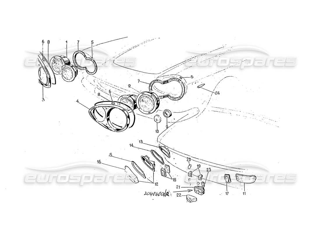 ferrari 330 gt 2+2 (coachwork) luci anteriori e posteriori - diagramma delle parti della serie 1