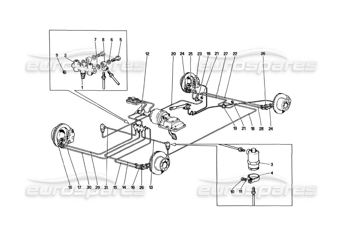 ferrari 512 bbi schema delle parti del sistema frenante