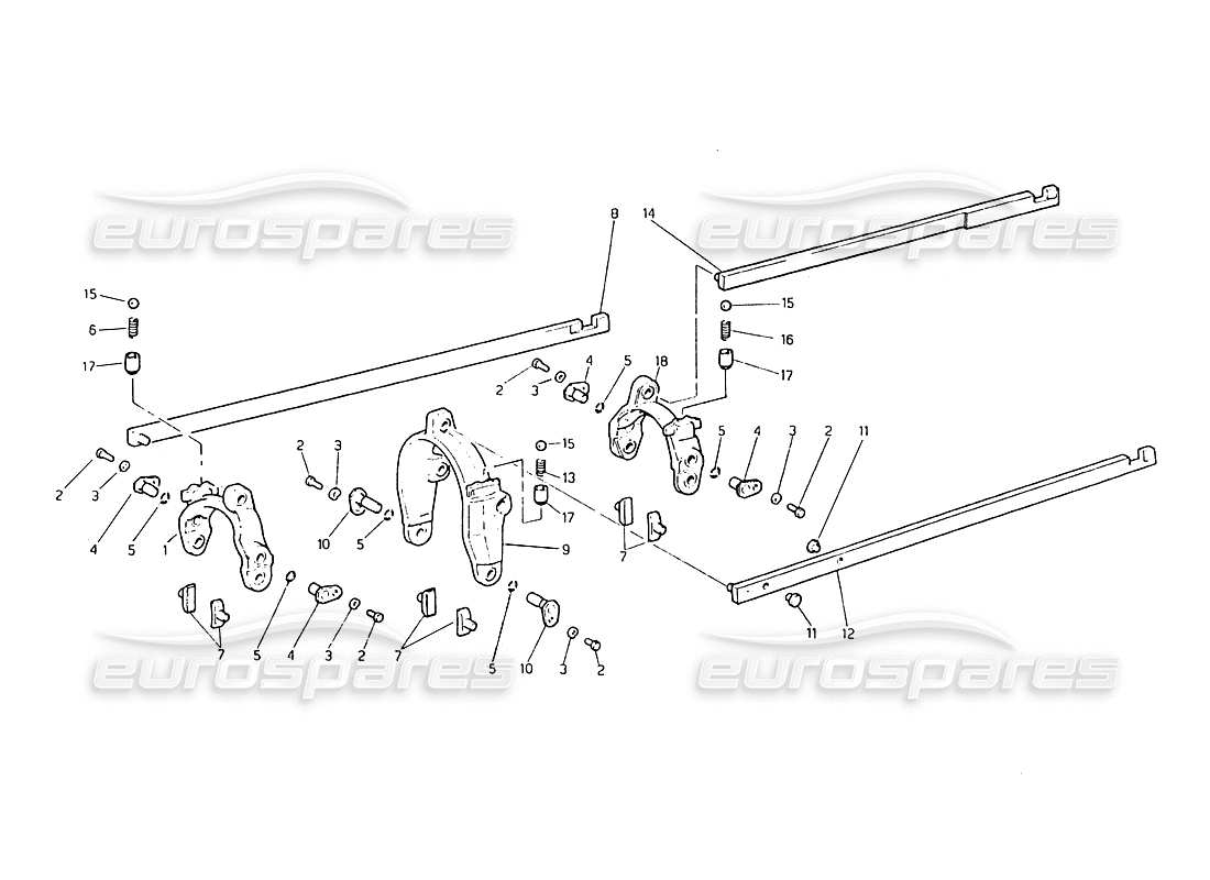 maserati biturbo 2.5 (1984) trasmissione - schema delle parti dei comandi interni