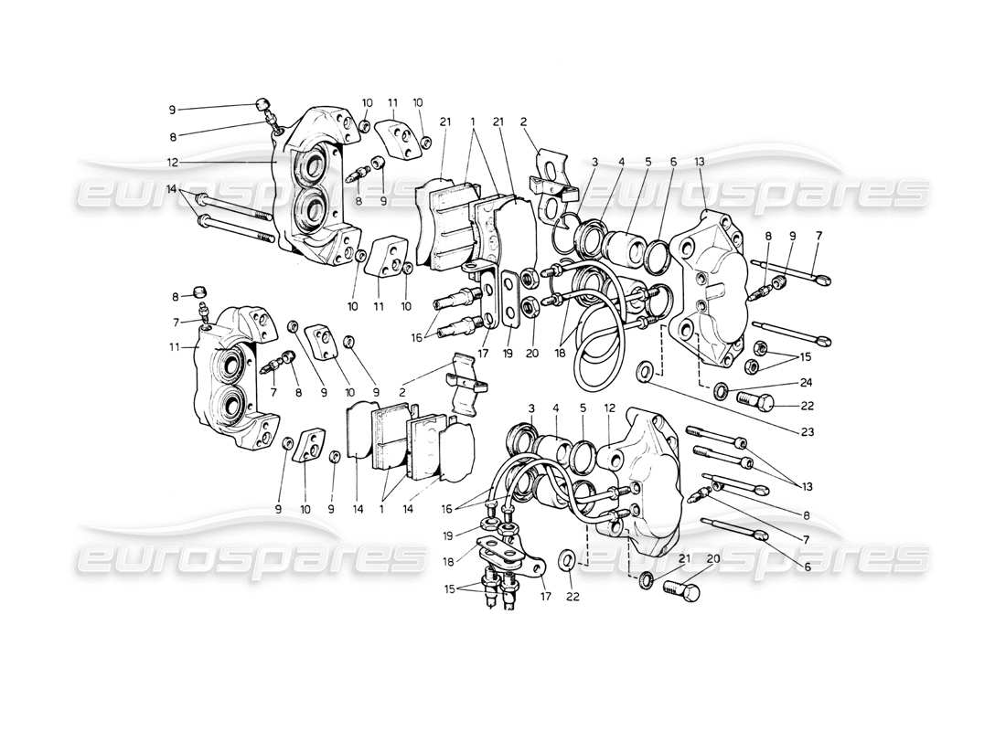 ferrari 512 bb pinze per freni anteriori e posteriori diagramma delle parti