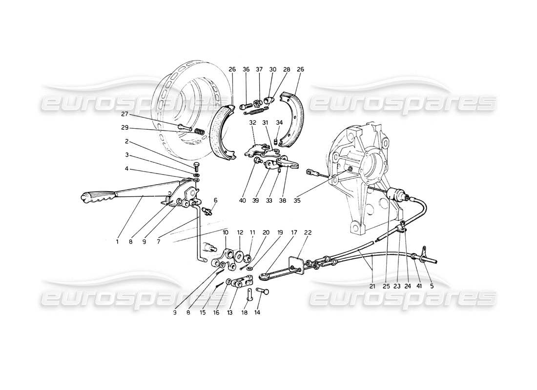 ferrari 512 bb diagramma delle parti del controllo del freno a mano