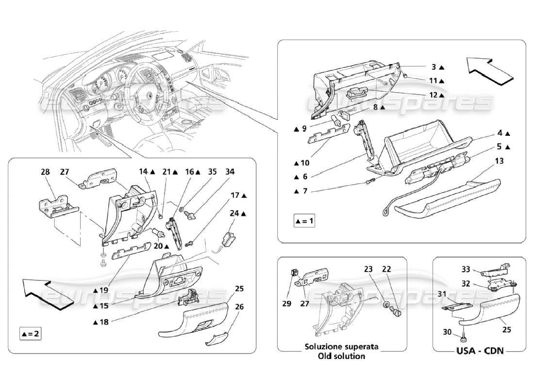 maserati qtp. (2006) 4.2 diagramma delle parti dei cassetti del cruscotto
