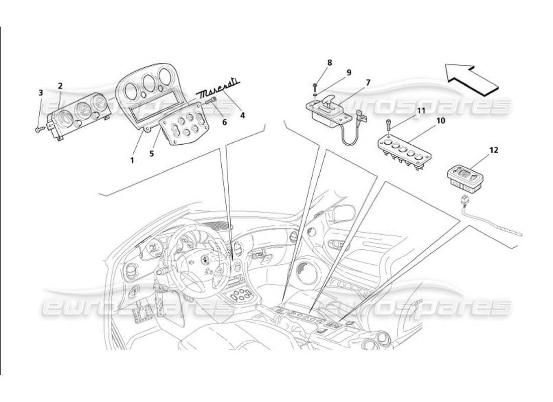 maserati 4200 gransport (2005) diagramma delle parti degli strumenti per tunnel