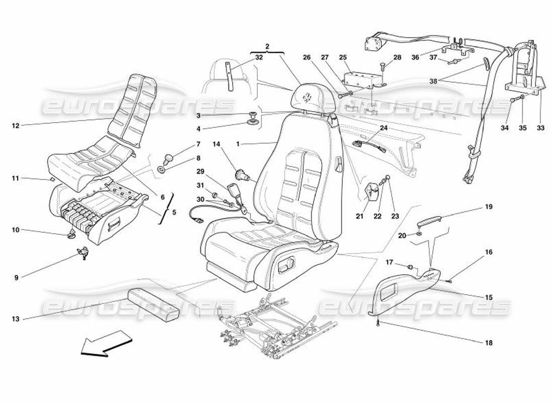 ferrari 575 superamerica sedile elettrico - cinture di sicurezza diagramma delle parti