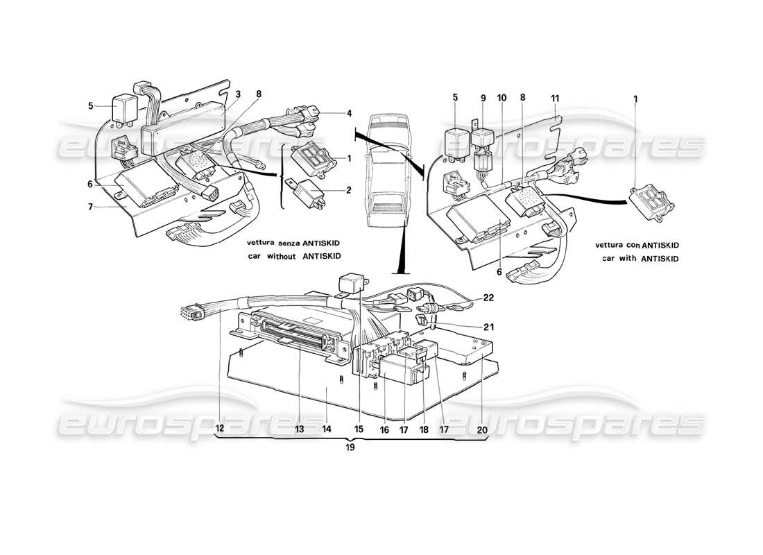 ferrari mondial 3.2 qv (1987) schede elettriche secondarie - ch88 diagramma delle parti escluse