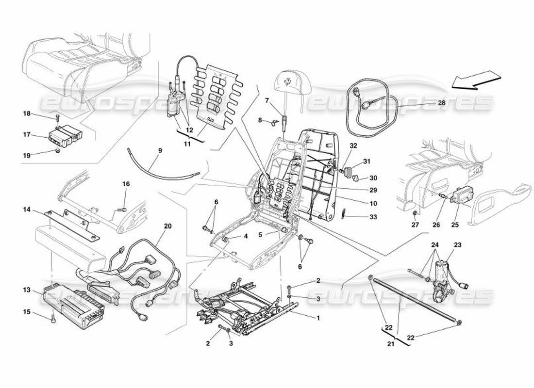 ferrari 575 superamerica sedile elettrico - guida e movimento diagramma delle parti