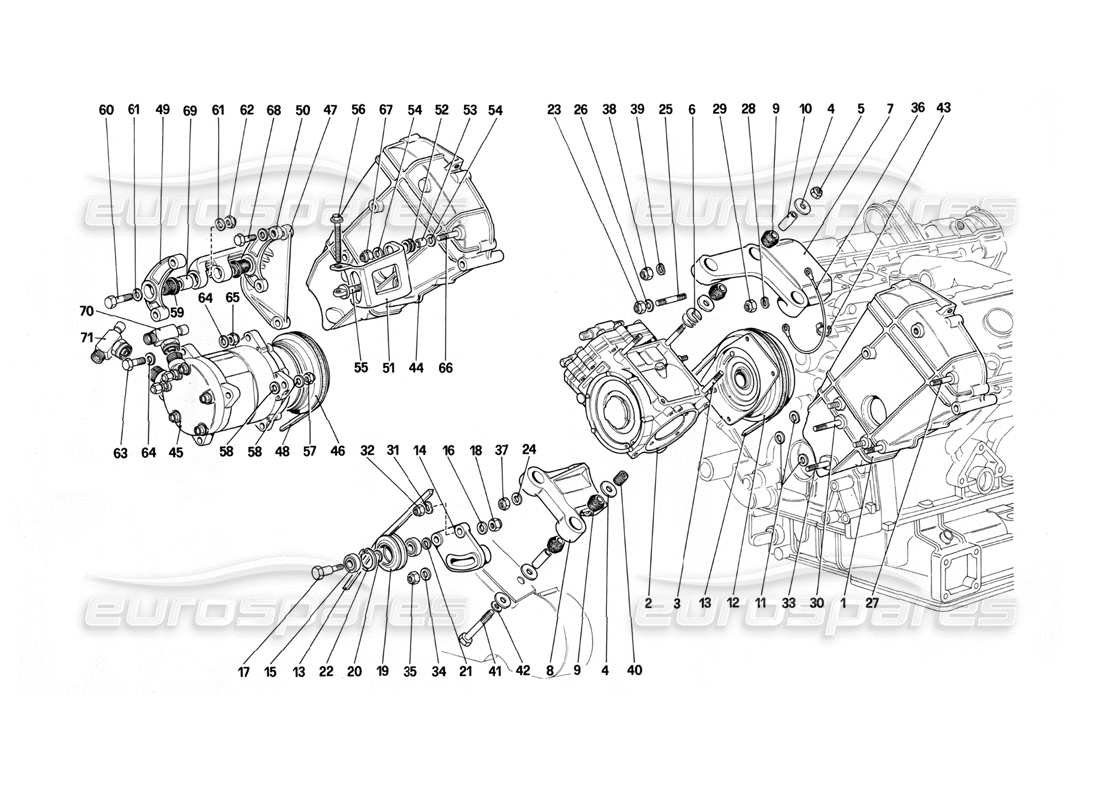 ferrari mondial 3.0 qv (1984) diagramma delle parti del compressore e dei controlli dell'aria condizionata
