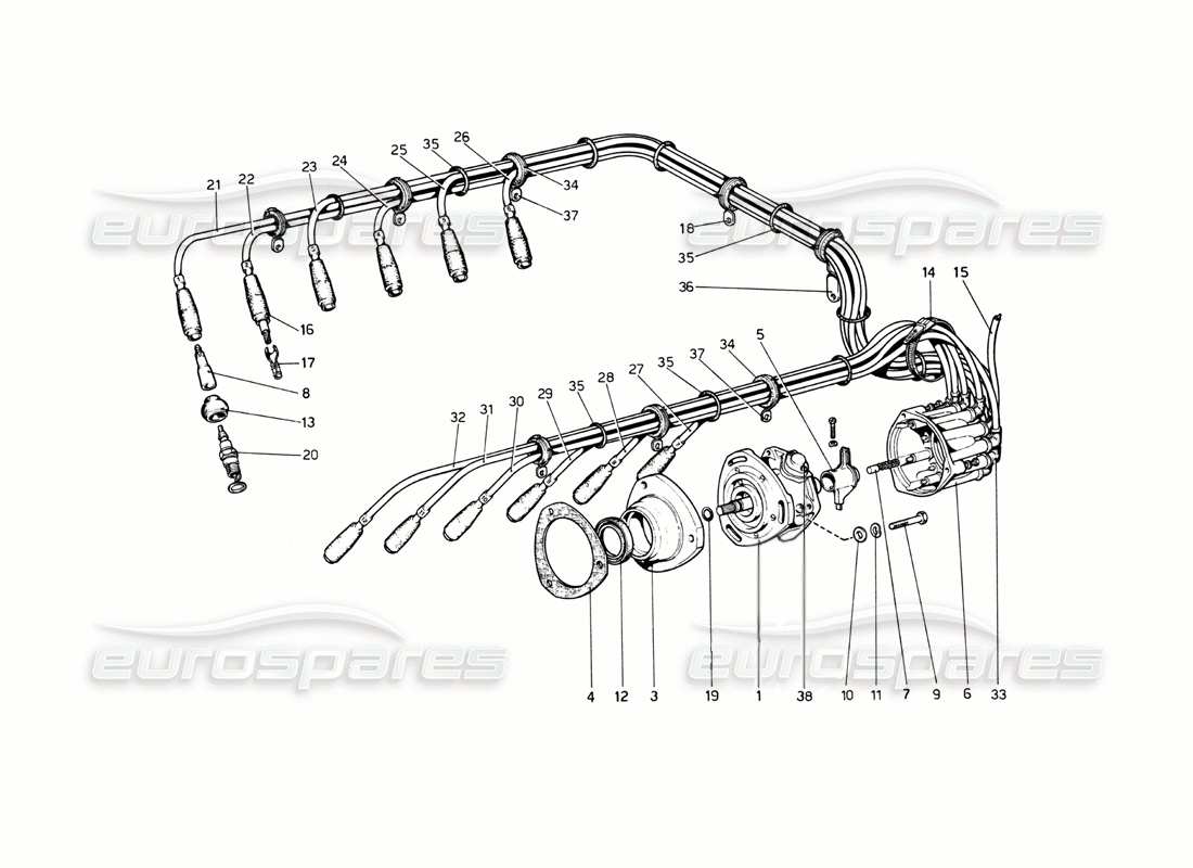 ferrari 512 bb diagramma delle parti di accensione del motore