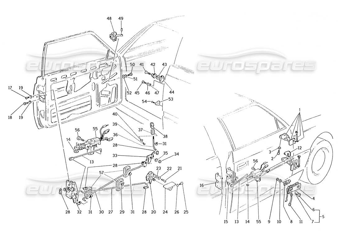maserati karif 2.8 porte: schema delle parti di cerniere e controlli interni