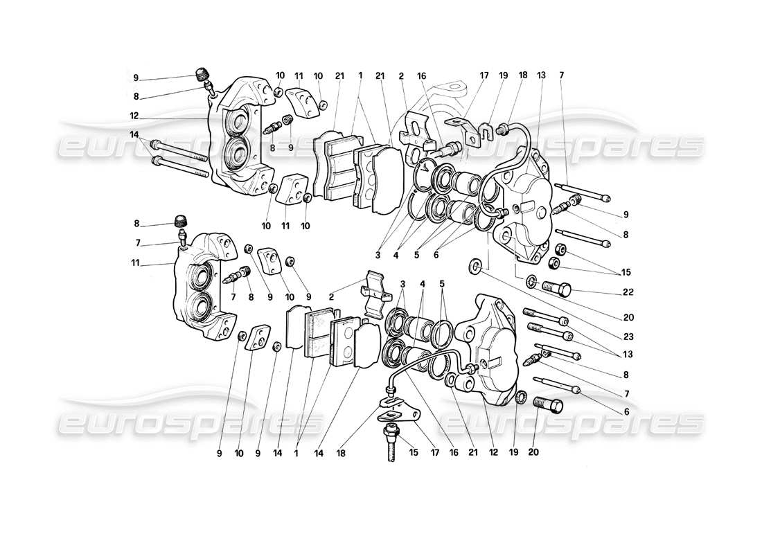 ferrari testarossa (1990) pinze per freni anteriori e posteriori diagramma delle parti