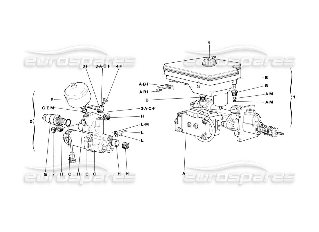 ferrari mondial 3.2 qv (1987) schema delle parti del sistema idraulico per l'antislittamento