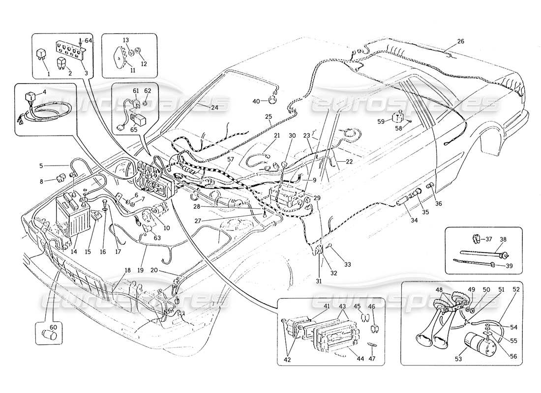 maserati karif 2.8 schema delle parti del cablaggio e dei componenti elettrici (auto con sterzo sinistro).