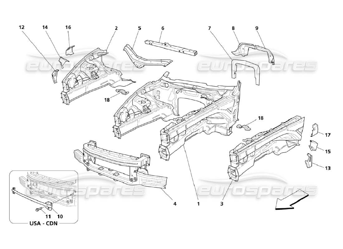 maserati qtp. (2006) 4.2 parti strutturali anteriori diagramma delle parti
