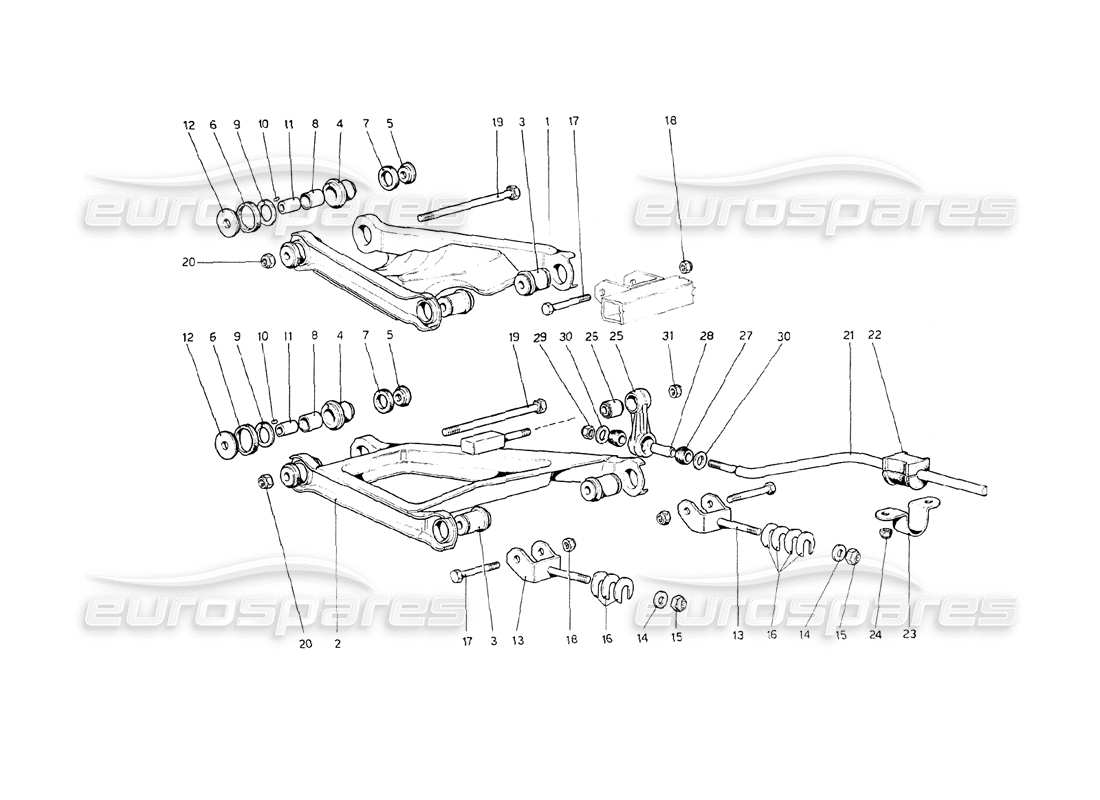 ferrari 208 gt4 dino (1975) sospensioni posteriori - schema delle parti bracci trasversali