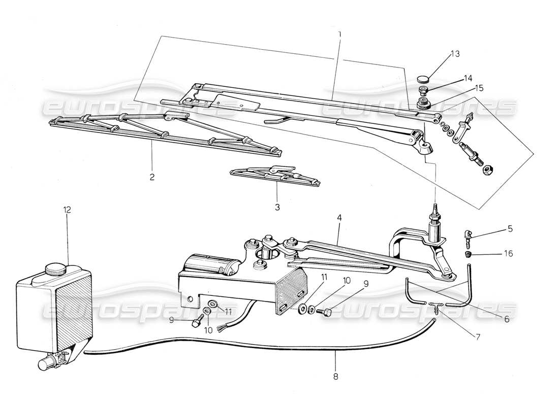 lamborghini countach 5000 qv (1985) tergicristallo diagramma delle parti