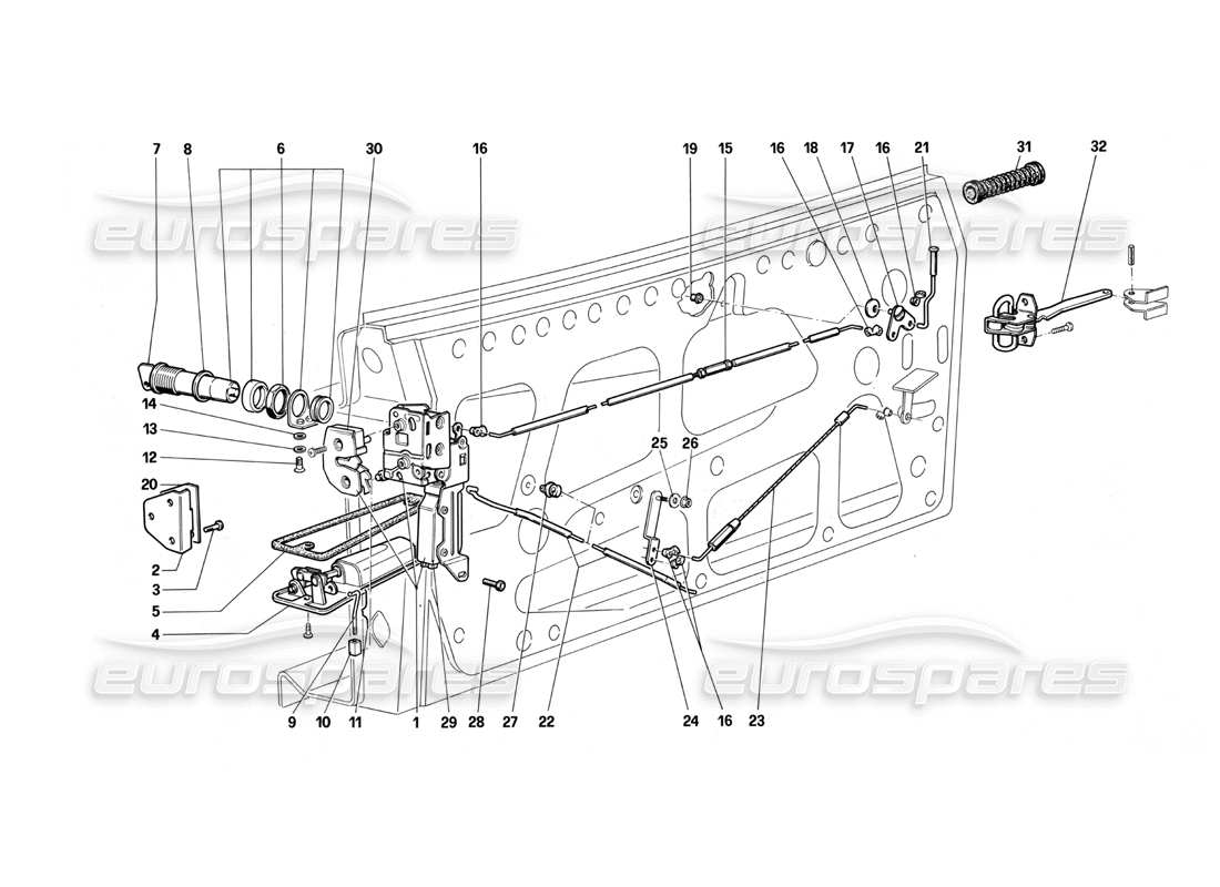 ferrari testarossa (1987) porta - dispositivo di bloccaggio diagramma delle parti