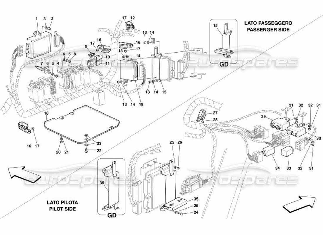 ferrari 575 superamerica stazioni di controllo dell'abitacolo dei passeggeri anteriori diagramma delle parti