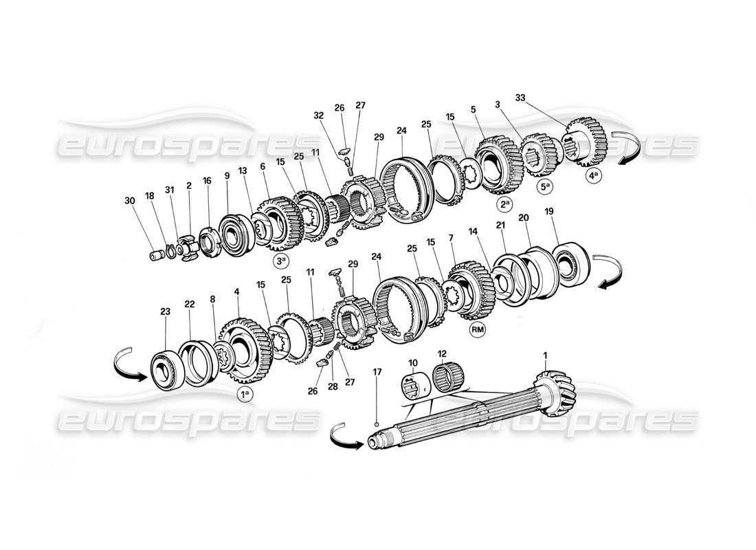 ferrari testarossa (1987) ingranaggi dell'albero di rinvio diagramma delle parti