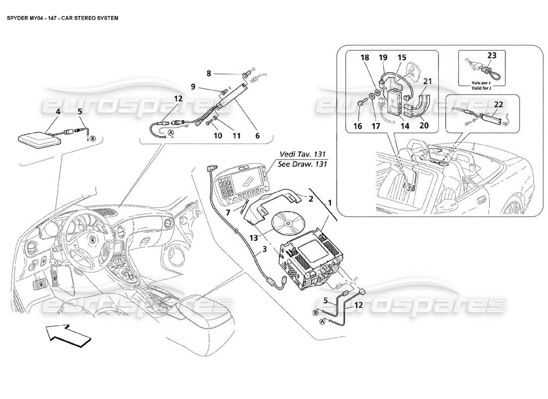 maserati 4200 spyder (2004) impianto stereo per auto diagramma delle parti