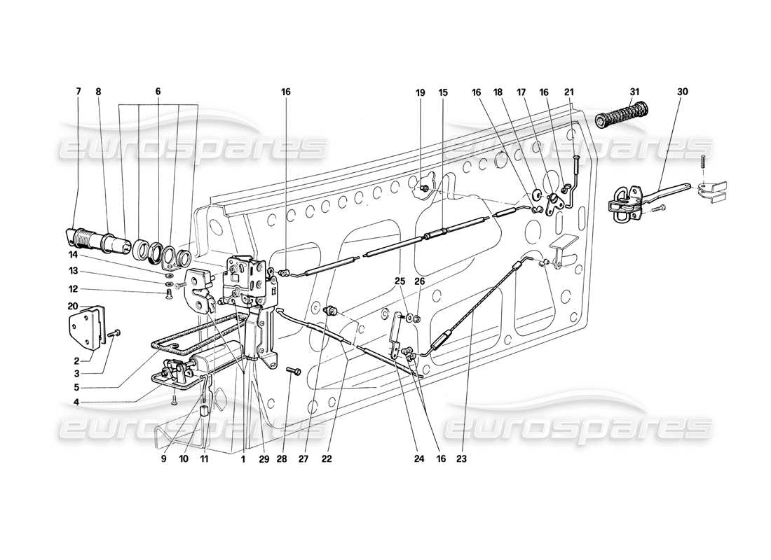 ferrari testarossa (1990) porta - dispositivo di bloccaggio diagramma delle parti