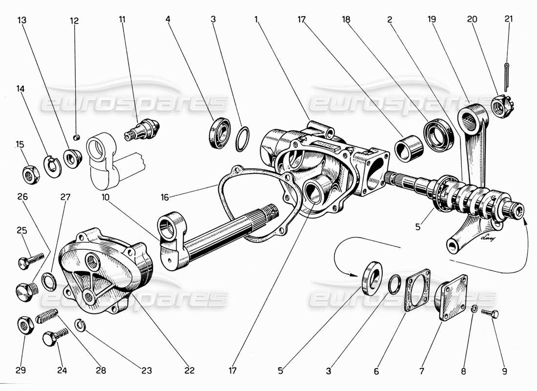 ferrari 330 gt 2+2 schema delle parti della scatola dello sterzo