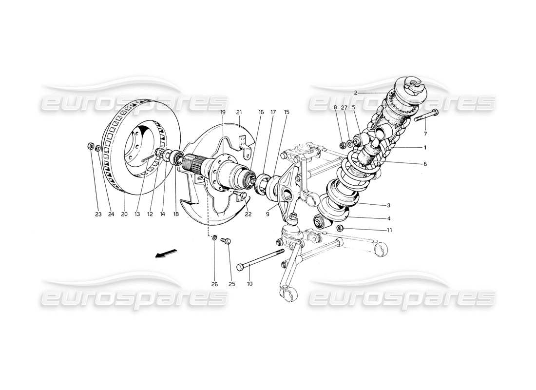 ferrari 365 gt4 berlinetta boxer sospensione anteriore: diagramma delle parti dell'ammortizzatore