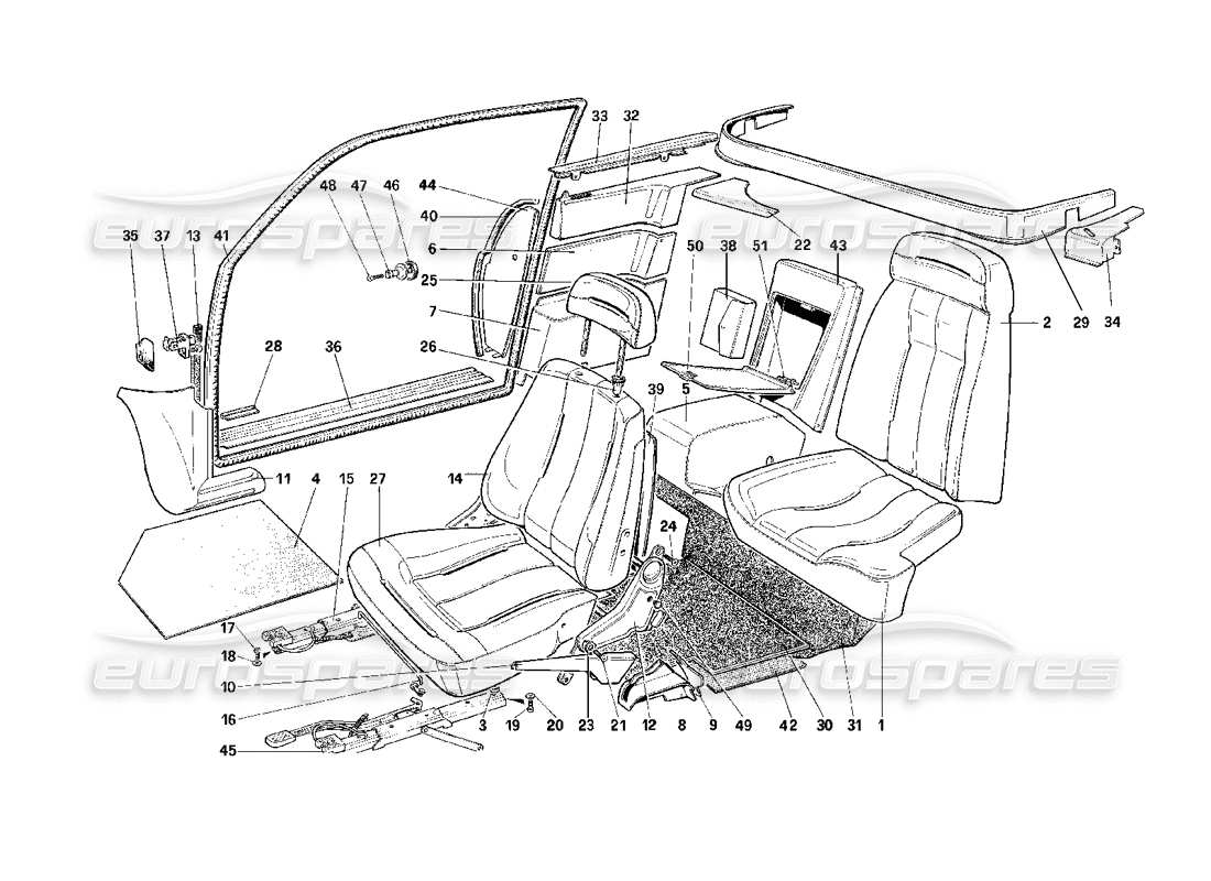 ferrari mondial 3.2 qv (1987) sedili - 3.2 diagramma delle parti della mondial coupé