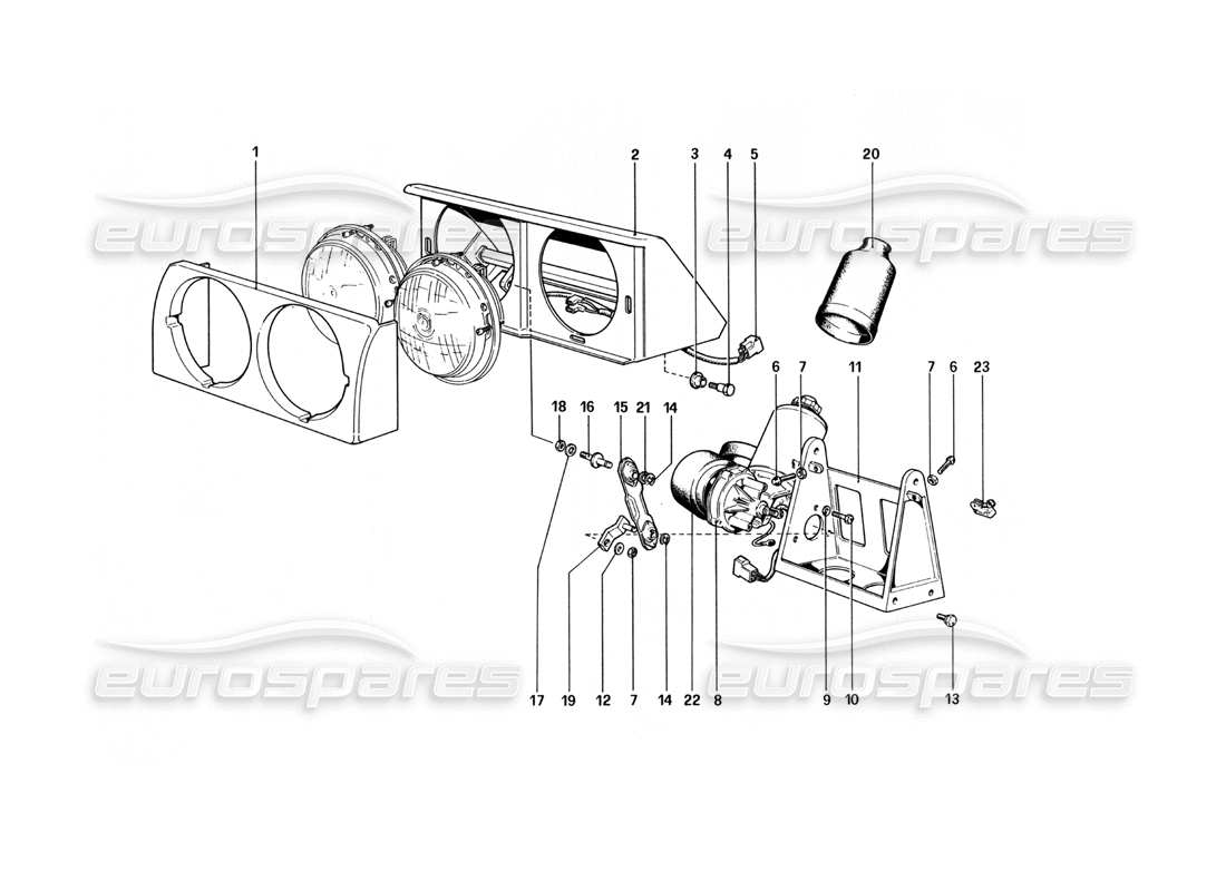 ferrari 512 bbi dispositivo sollevamento fari diagramma delle parti