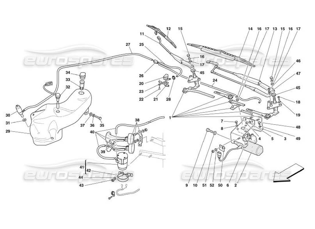 ferrari 575 superamerica tergicristallo, rondella e clacson diagramma delle parti