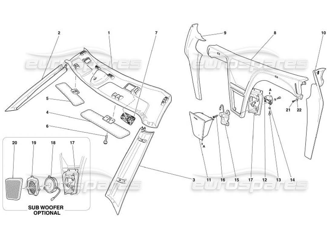 ferrari 575 superamerica rivestimenti e accessori del pannello del tetto diagramma delle parti