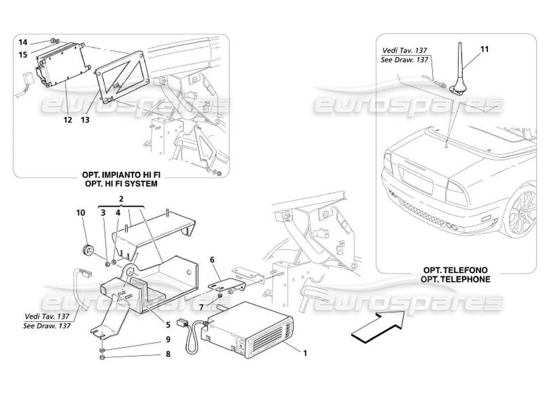 maserati 4200 spyder (2005) schema delle parti dell'apparecchiatura stereo: accessori