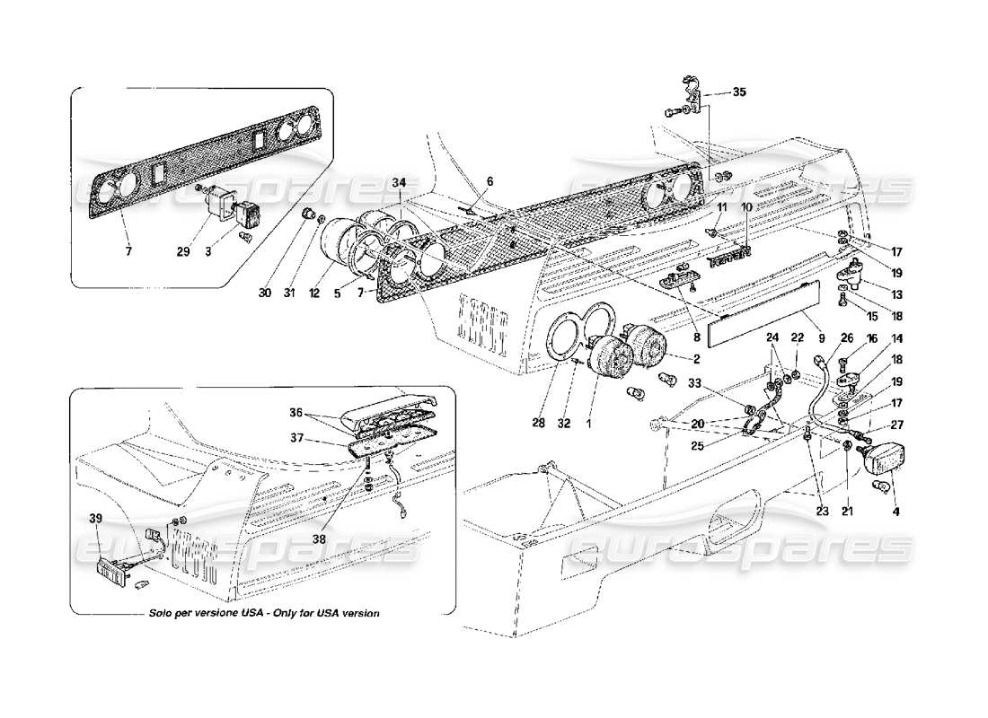 ferrari f40 luci posteriori diagramma delle parti