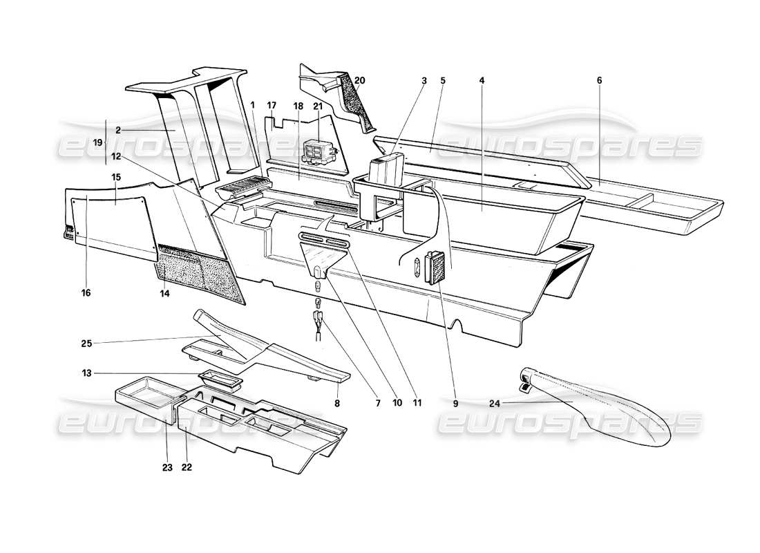 ferrari testarossa (1990) tunnel centrale (non per la versione usa) diagramma delle parti