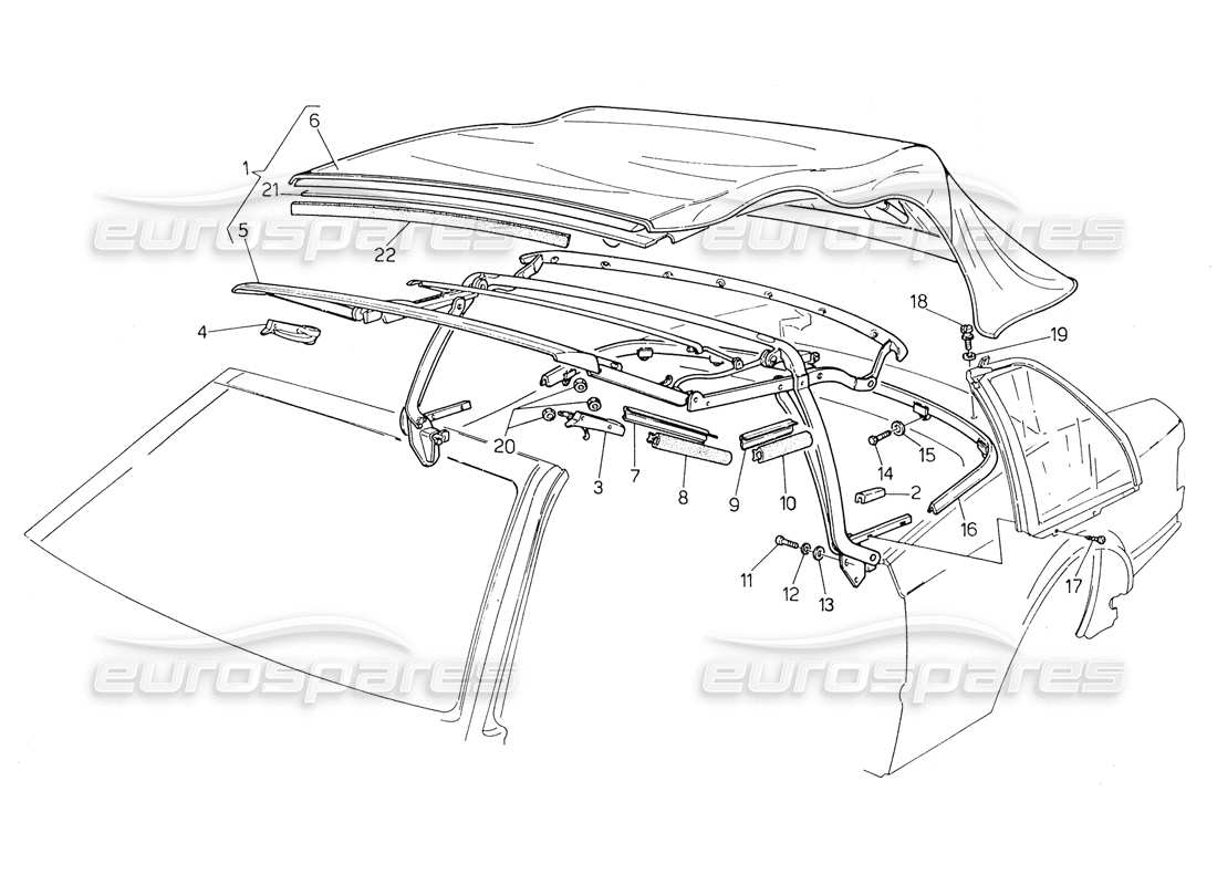 maserati biturbo spider diagramma delle parti del telaio superiore
