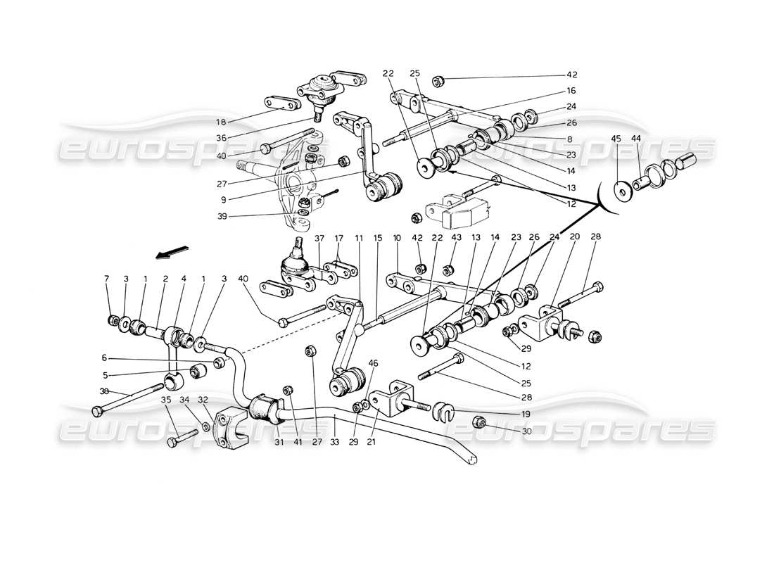 ferrari 365 gt4 berlinetta boxer sospensione anteriore - bracci trasversali diagramma delle parti