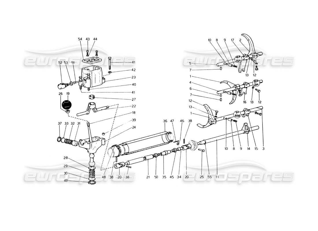 ferrari 365 gt4 berlinetta boxer diagramma delle parti dei comandi del cambio (fino alla vettura n. 17535).