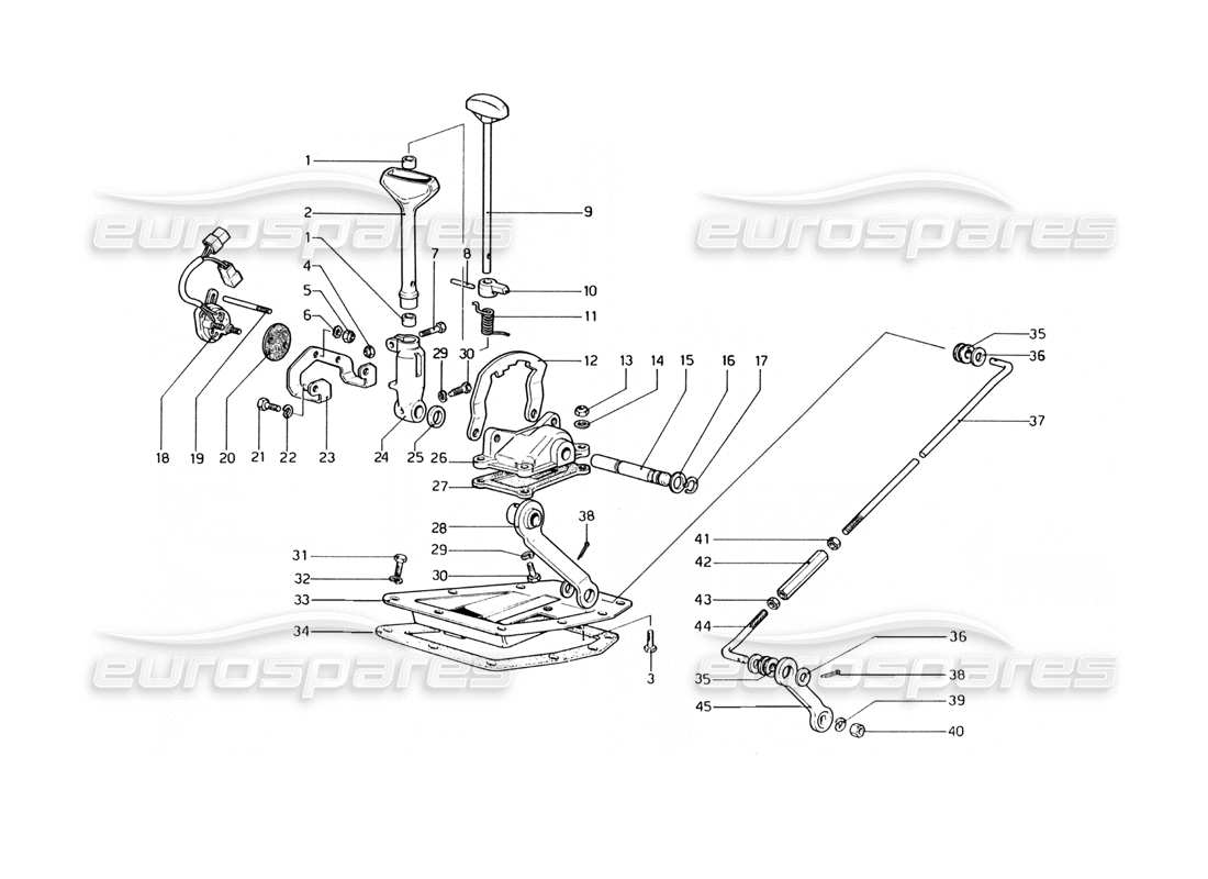 ferrari 400 gt (mechanical) comandi esterni del cambio (400 automatico) diagramma delle parti